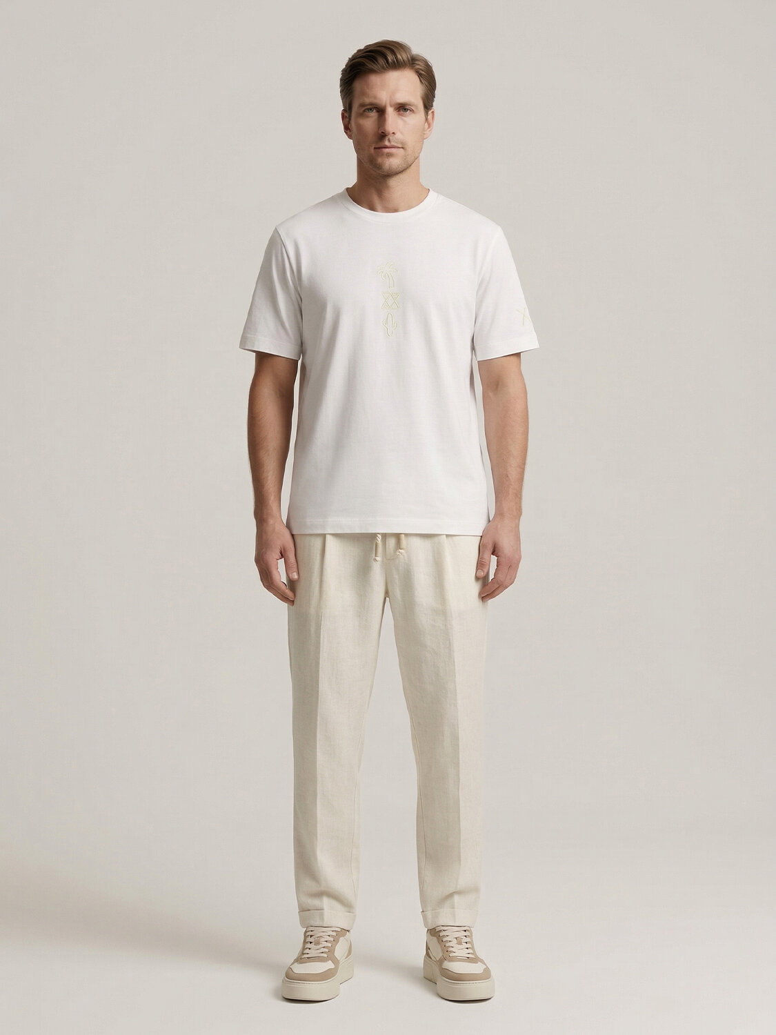 Beyaz Pamuk Dokulu Regular Fit Tişört - 3