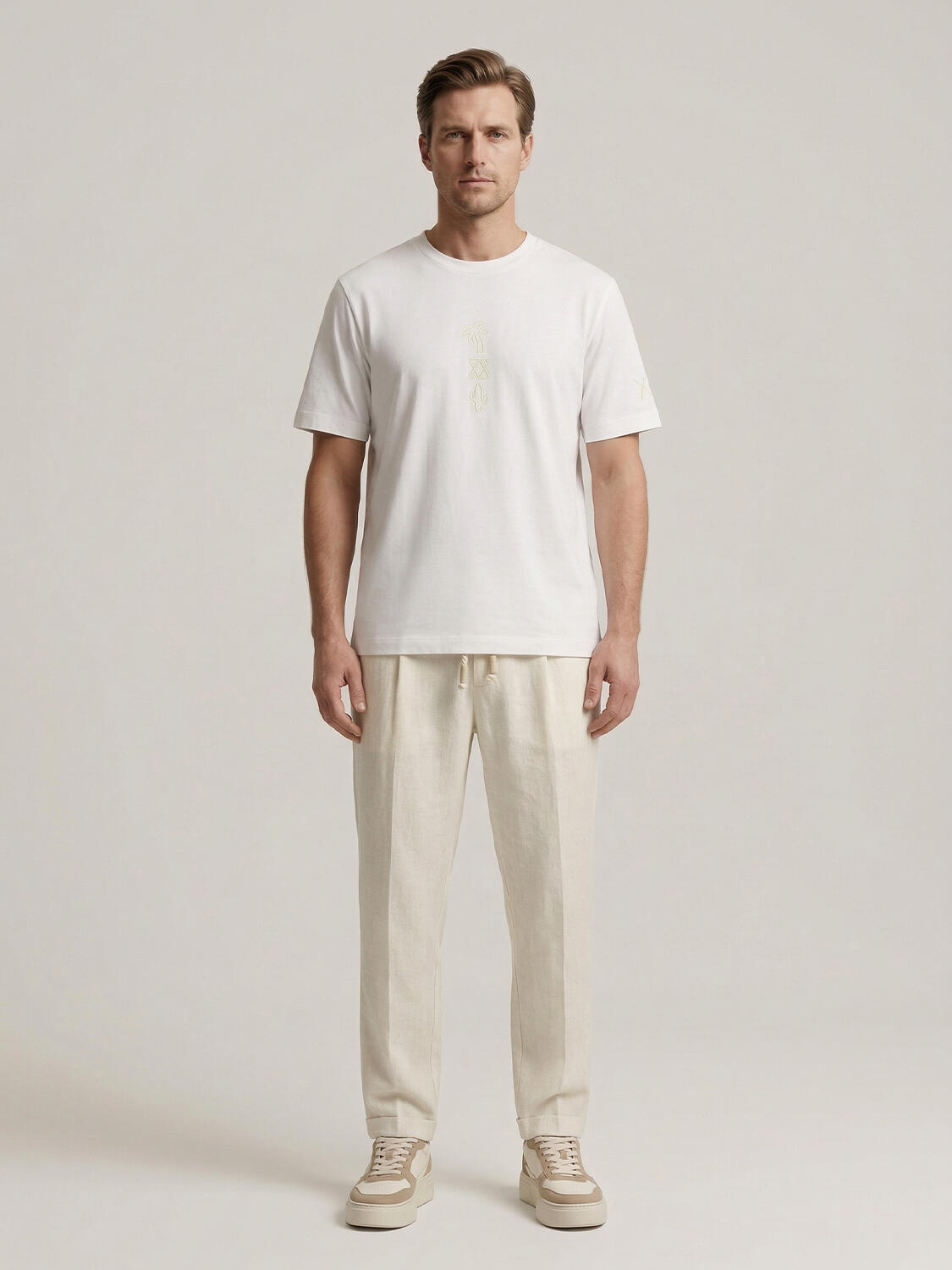 Beyaz Pamuk Dokulu Regular Fit Tişört - 3