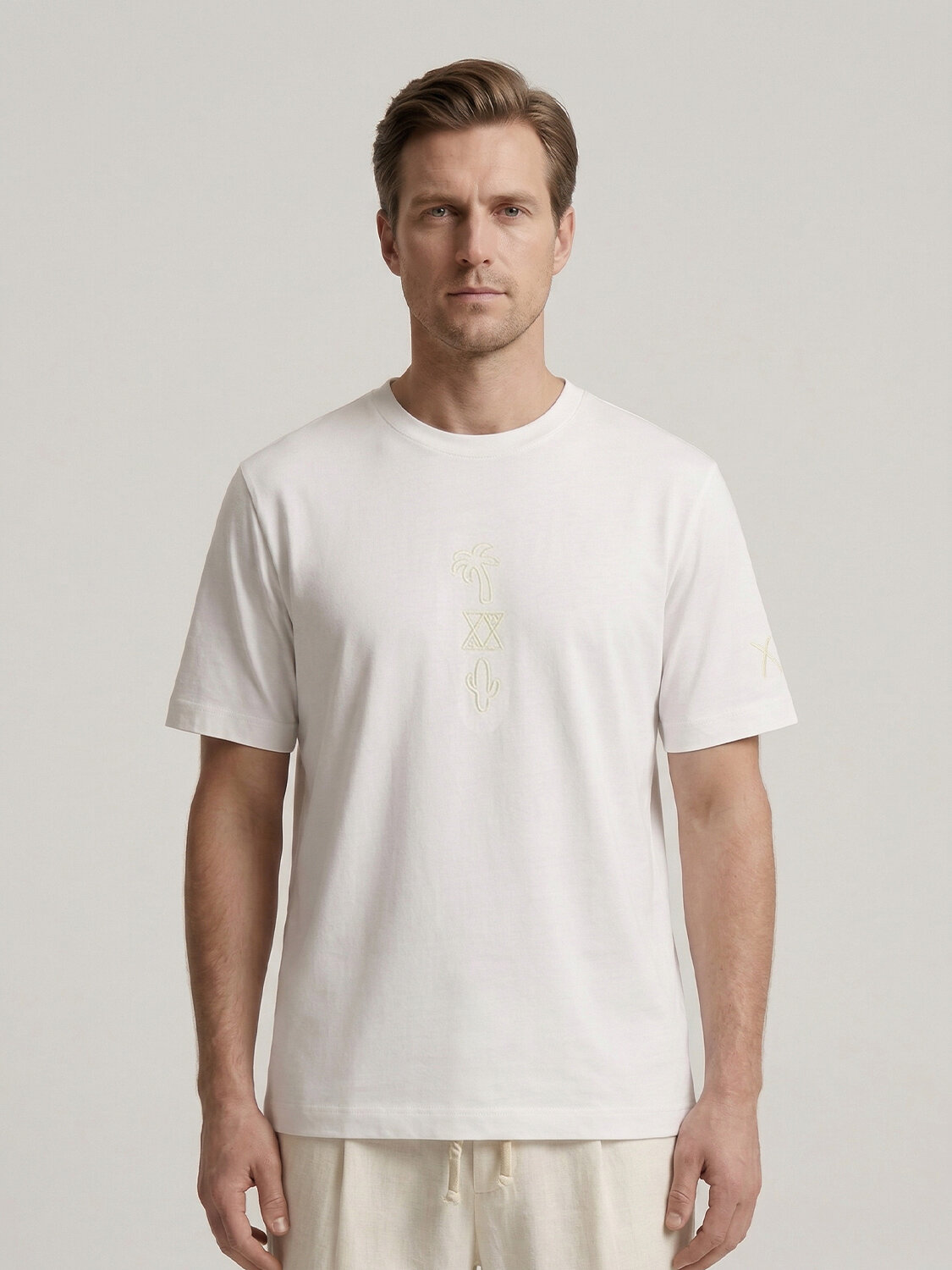 Beyaz Pamuk Dokulu Regular Fit Tişört