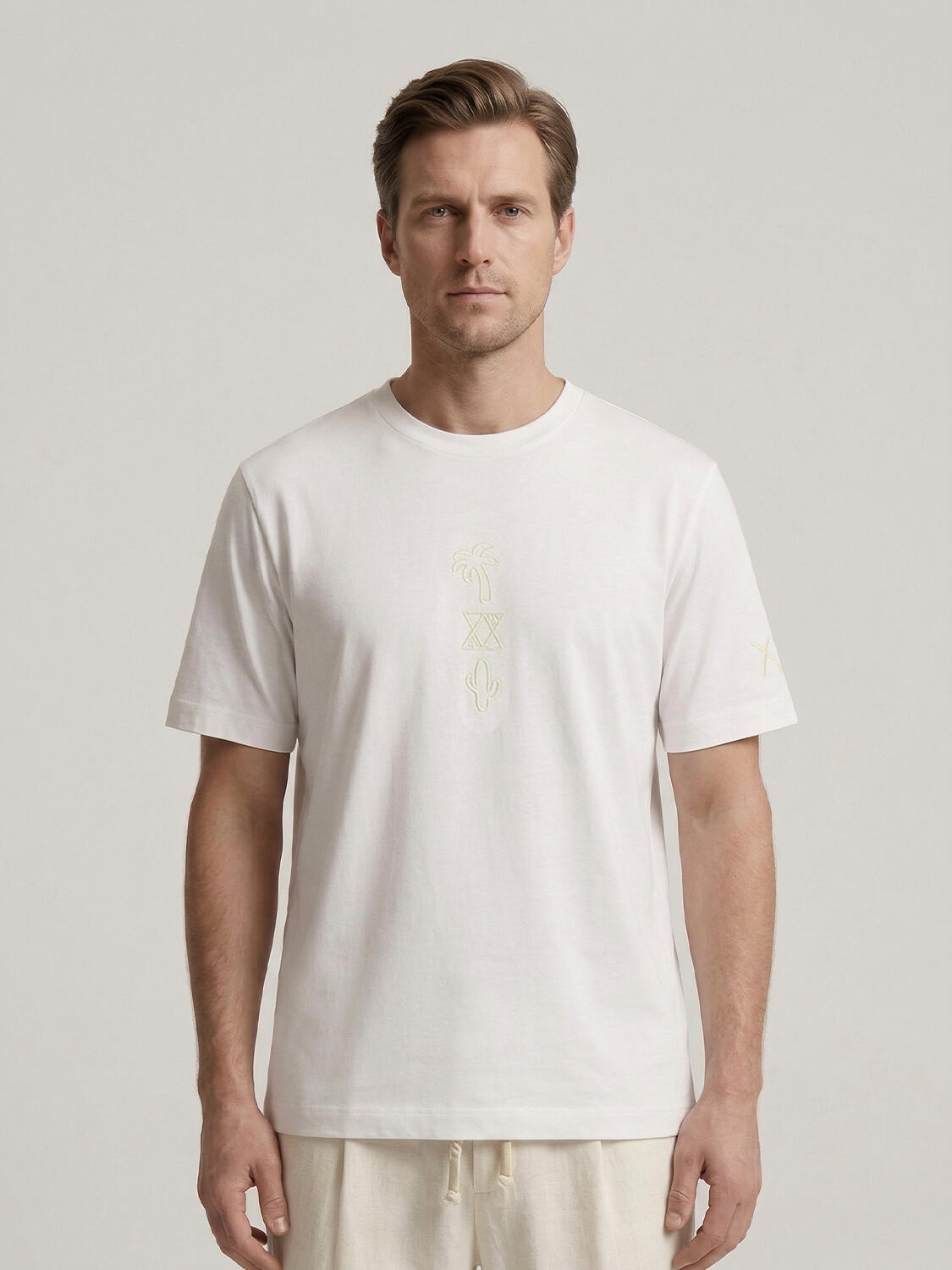 Beyaz Pamuk Dokulu Regular Fit Tişört - 1