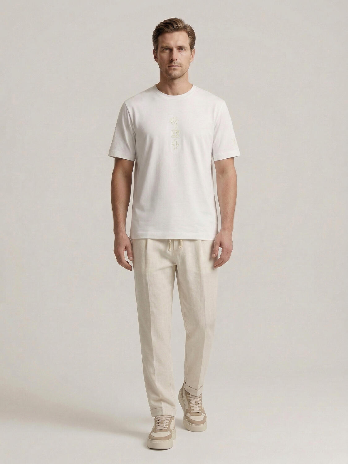 Beyaz Pamuk Dokulu Regular Fit Tişört - 2