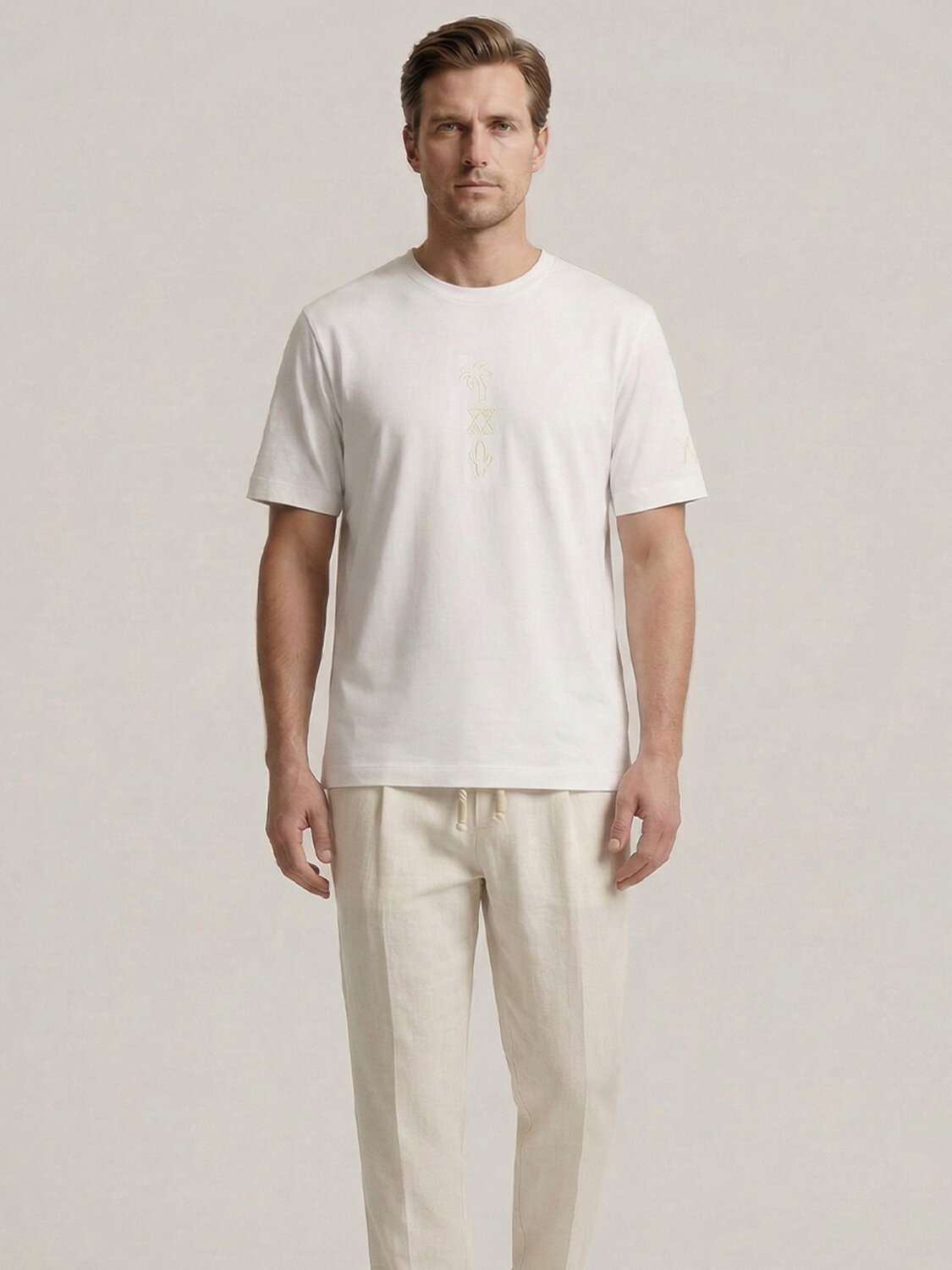 Beyaz Pamuk Dokulu Regular Fit Tişört