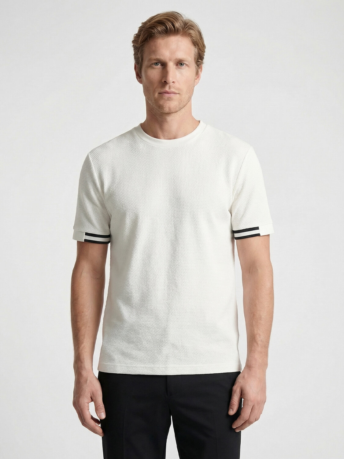 Beyaz Pamuk Dokulu Regular Fit Tişört - 1