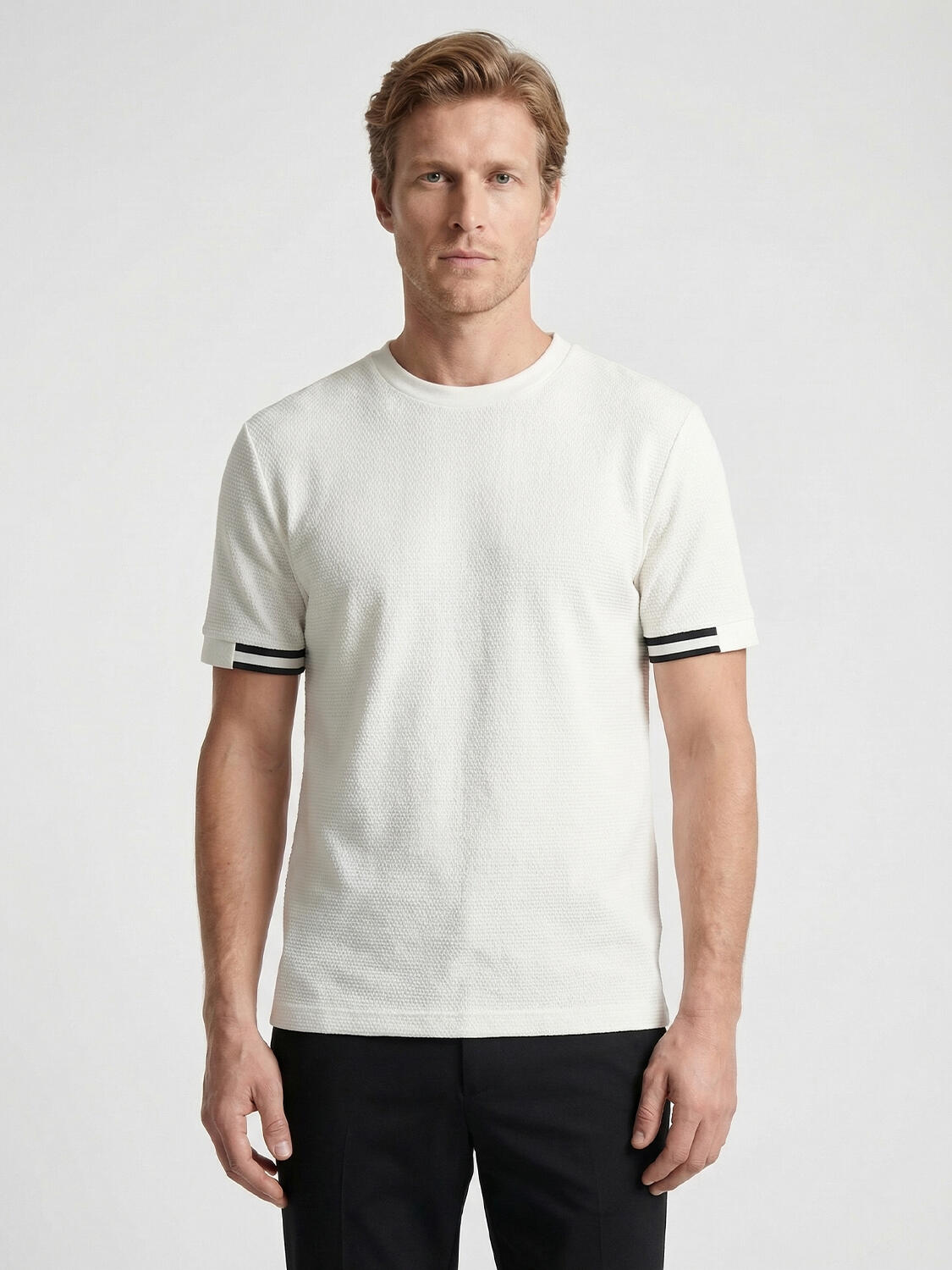 Beyaz Pamuk Dokulu Regular Fit Tişört - 1