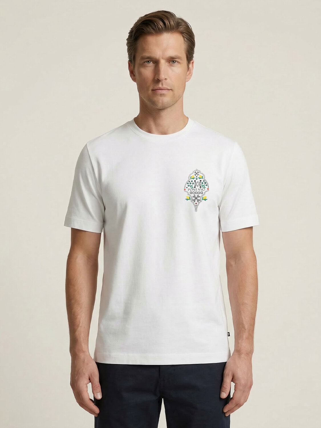 Beyaz Pamuk Dokulu Regular Fit Tişört - 1