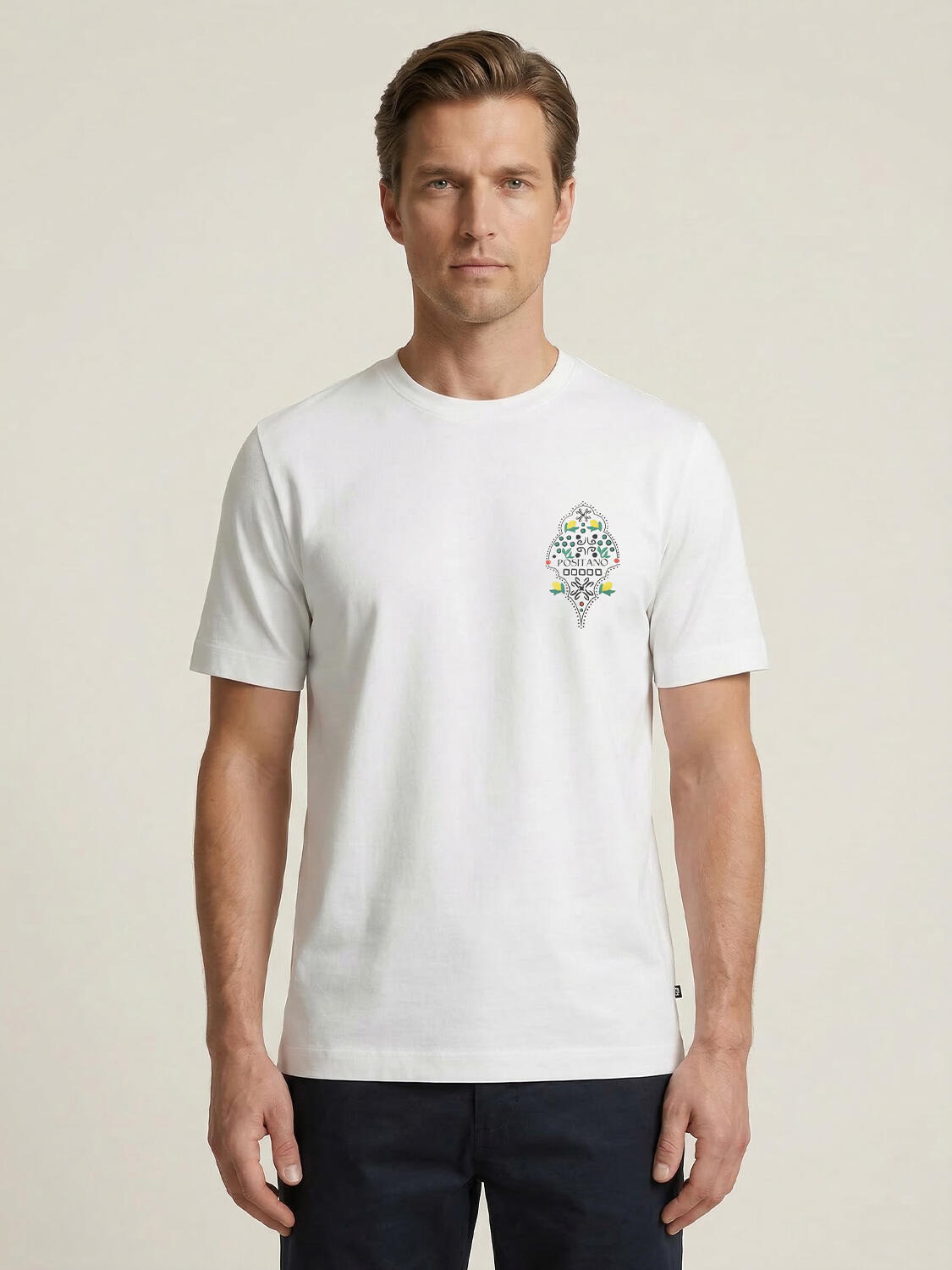 Beyaz Pamuk Dokulu Regular Fit Tişört - 1