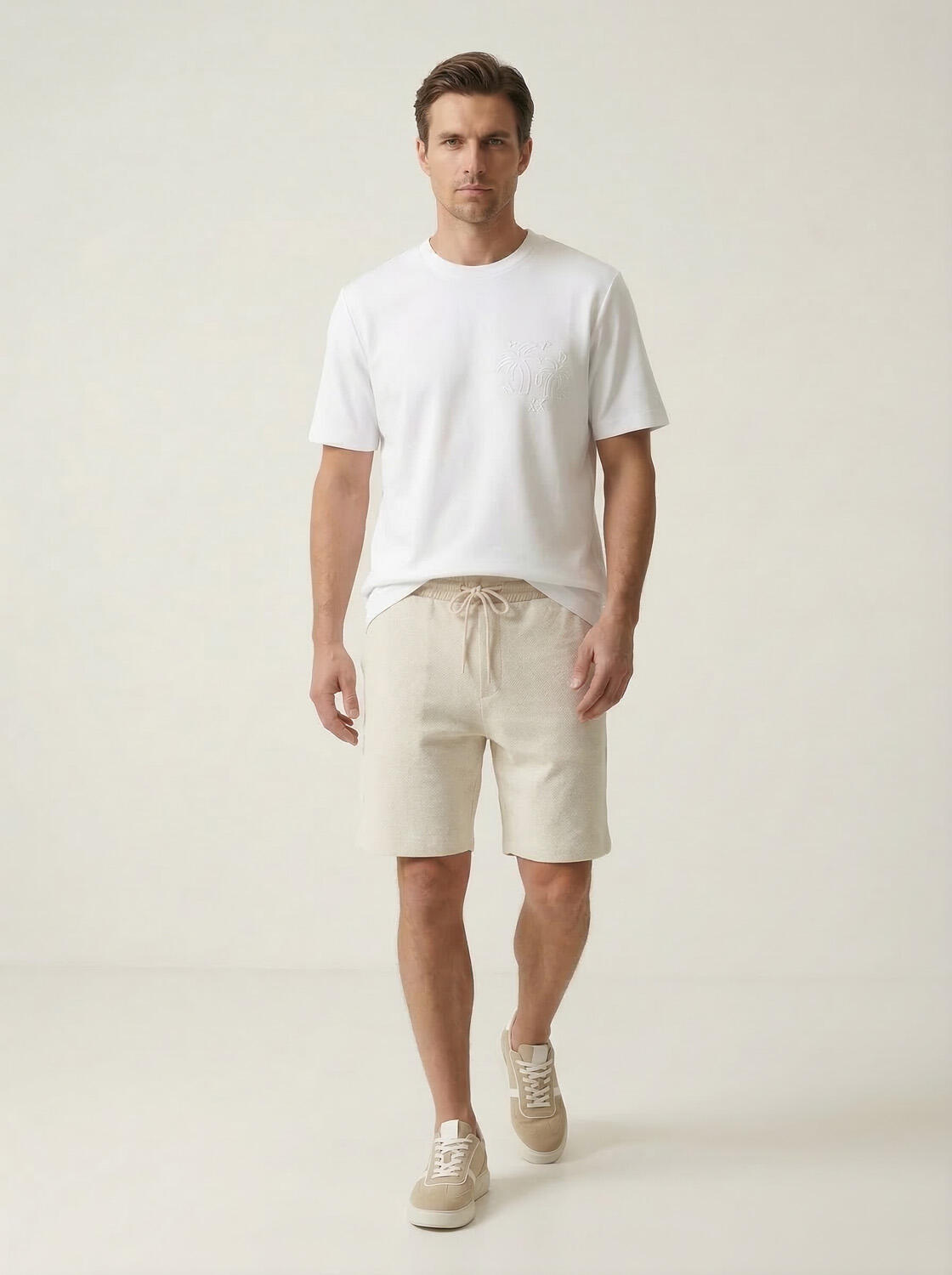 Beyaz Pamuk Dokulu Regular Fit Tişört - 2