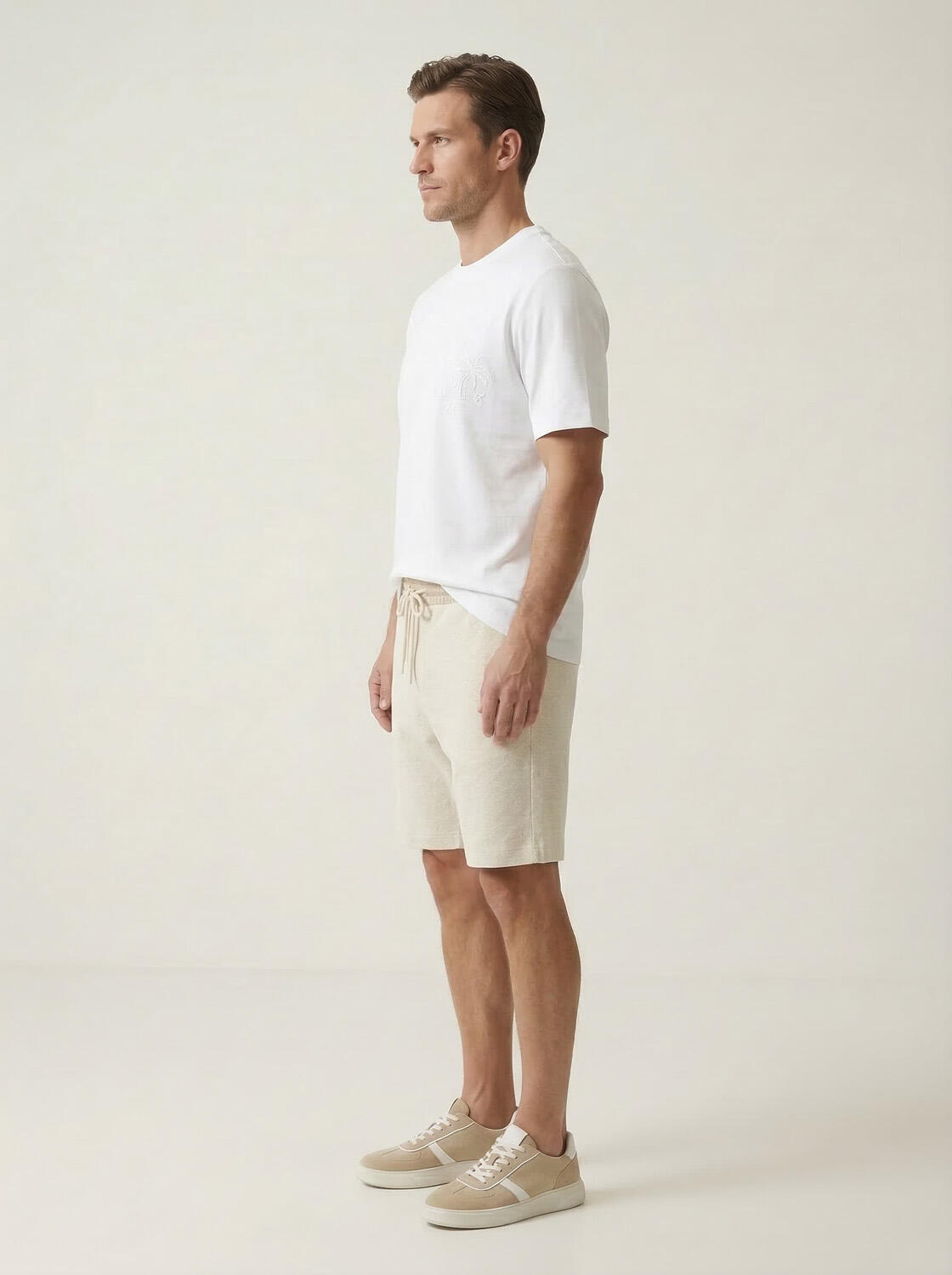 Beyaz Pamuk Dokulu Regular Fit Tişört - 3