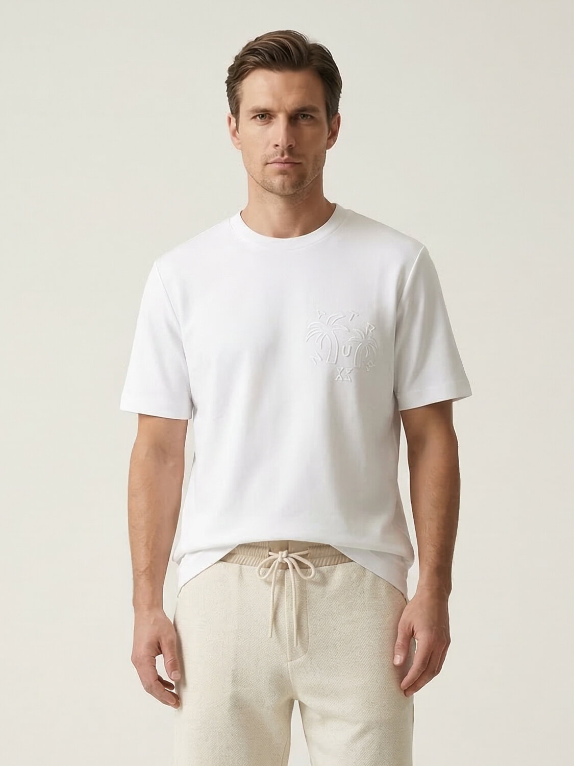 Beyaz Pamuk Dokulu Regular Fit Tişört