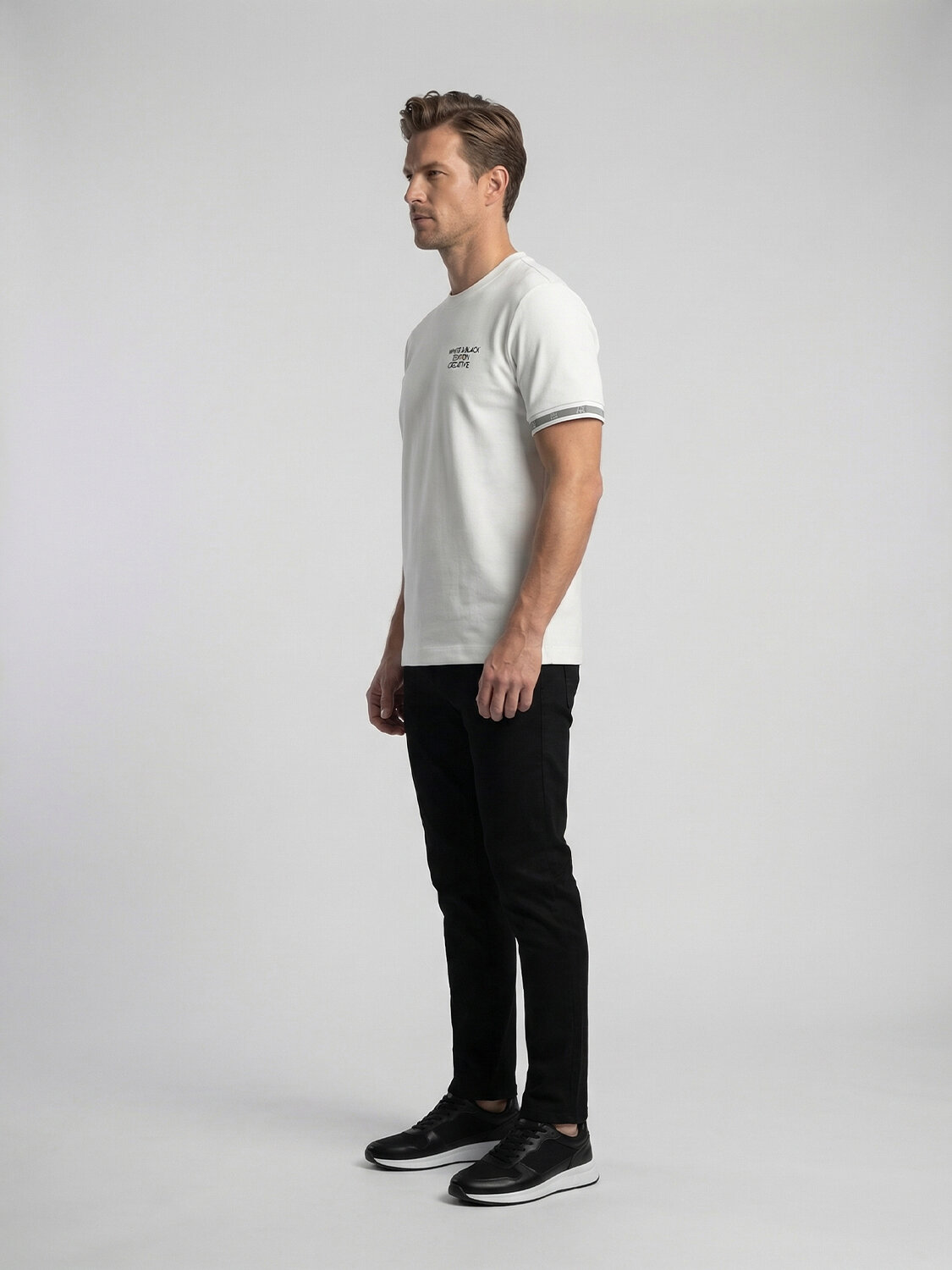 Beyaz Pamuk Dokulu Regular Fit Tişört - 3
