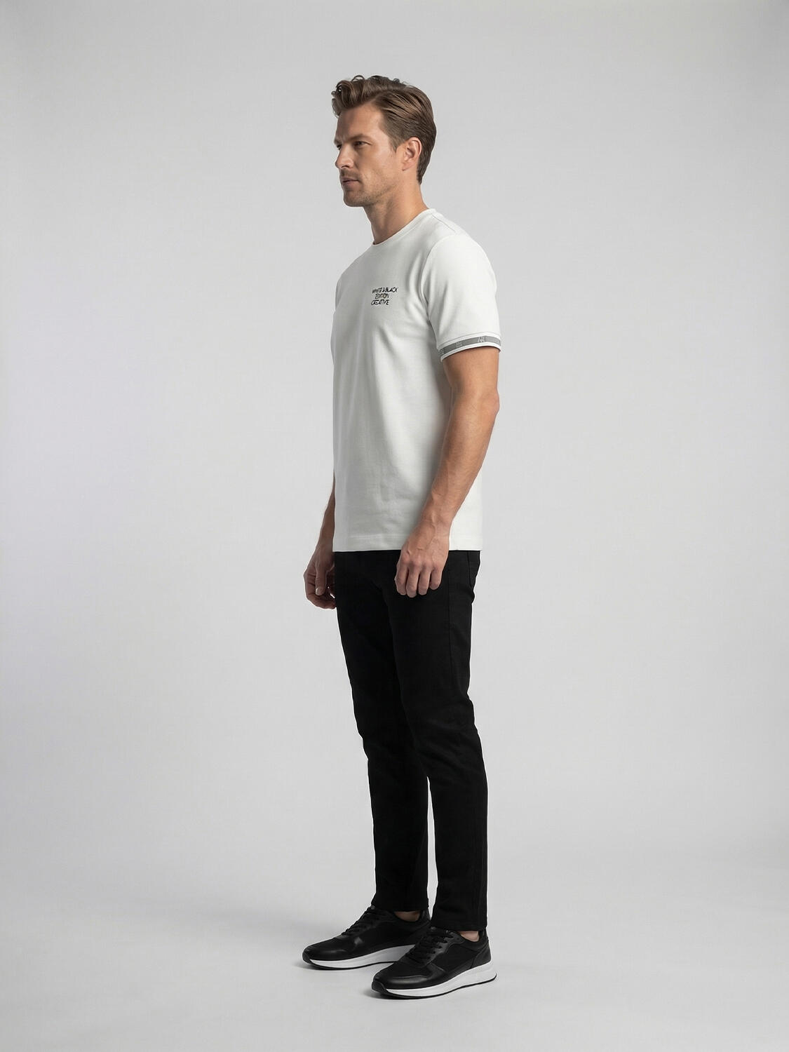 Beyaz Pamuk Dokulu Regular Fit Tişört - 3