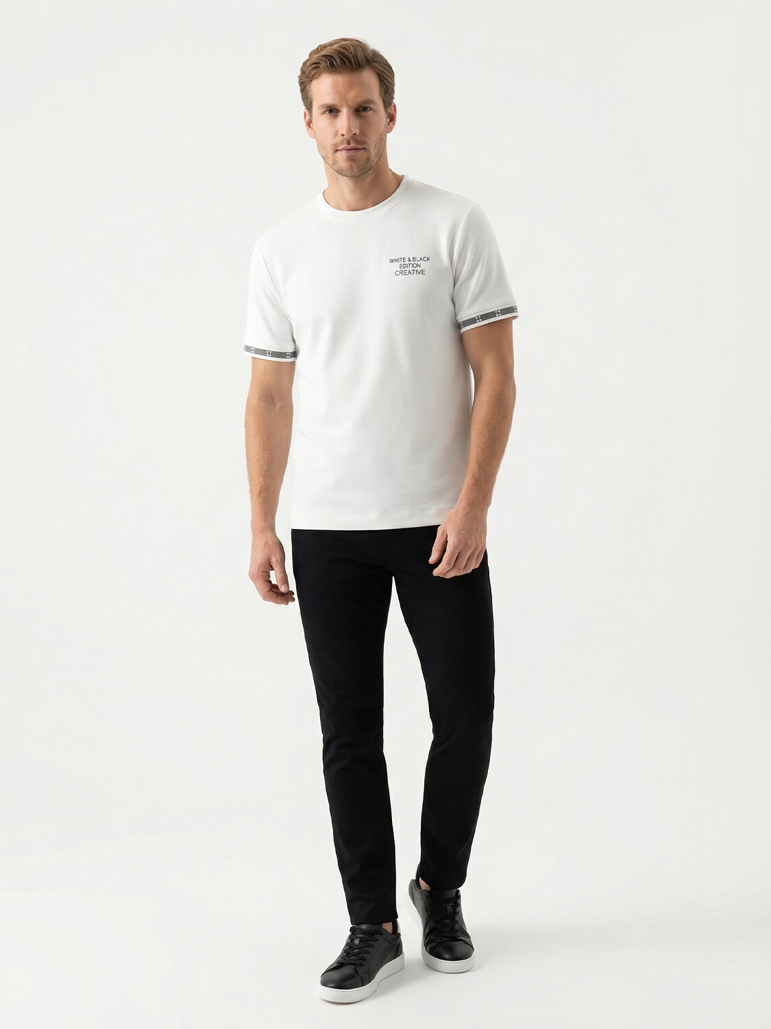 Beyaz Pamuk Dokulu Regular Fit Tişört - 4