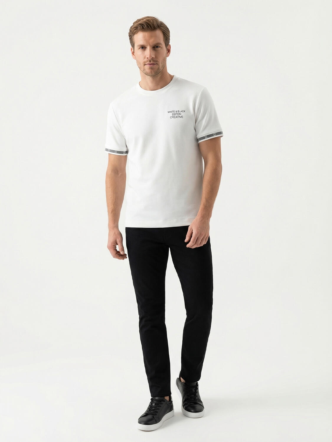 Beyaz Pamuk Dokulu Regular Fit Tişört - 4