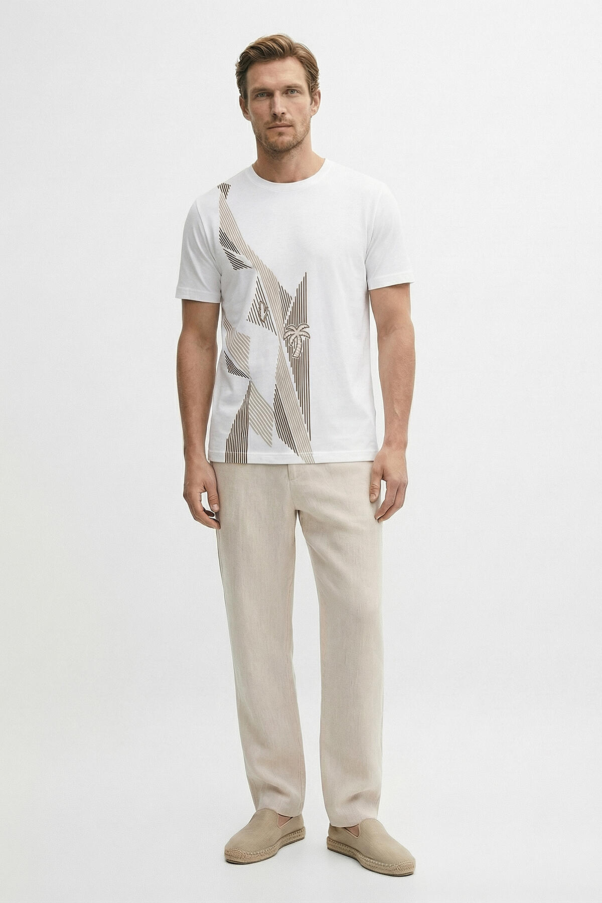 Beyaz Pamuk Dokulu Regular Fit Tişört - 2