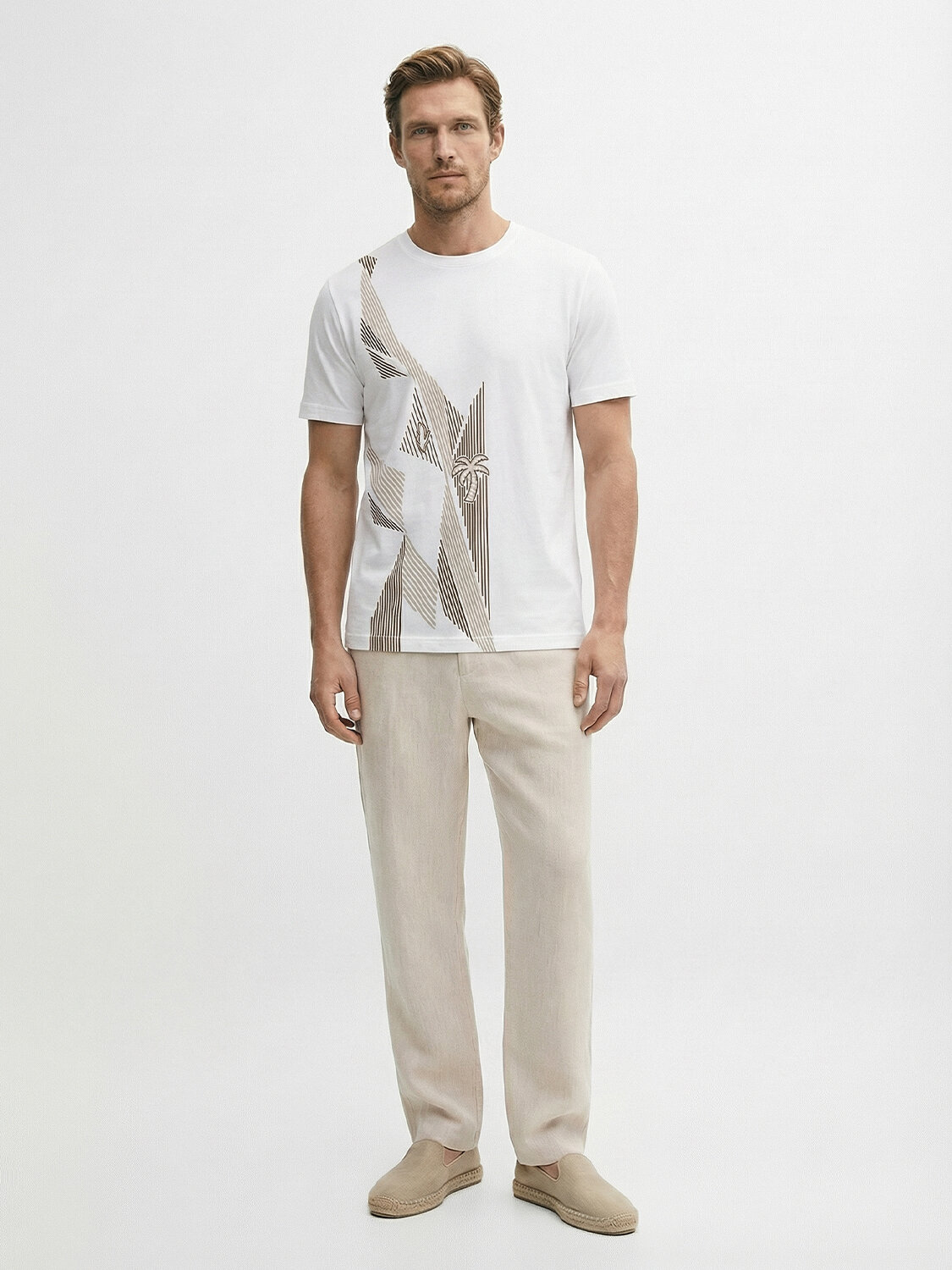 Beyaz Pamuk Dokulu Regular Fit Tişört (1)