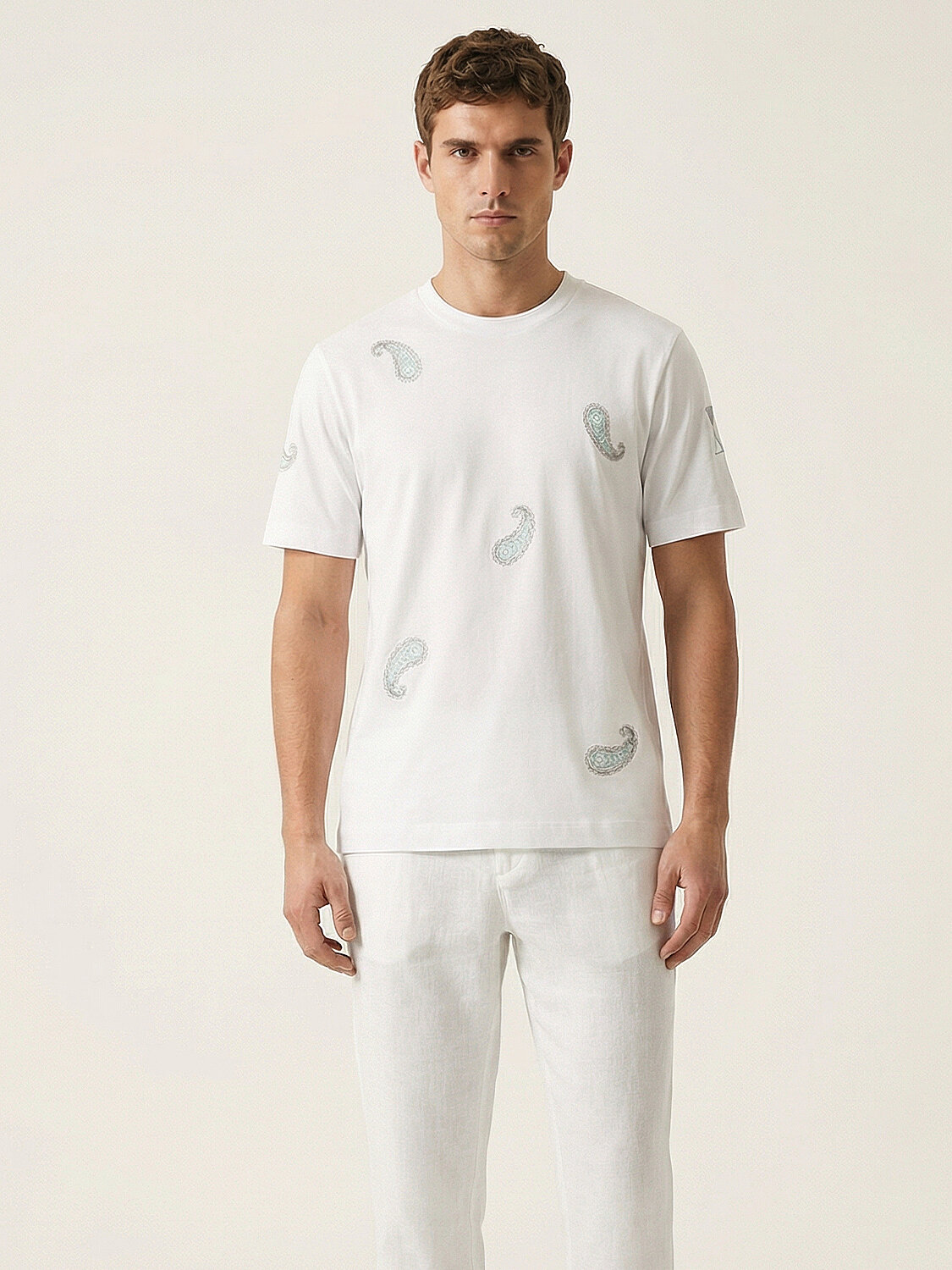 Beyaz Pamuk Dokulu Regular Fit Tişört - 1