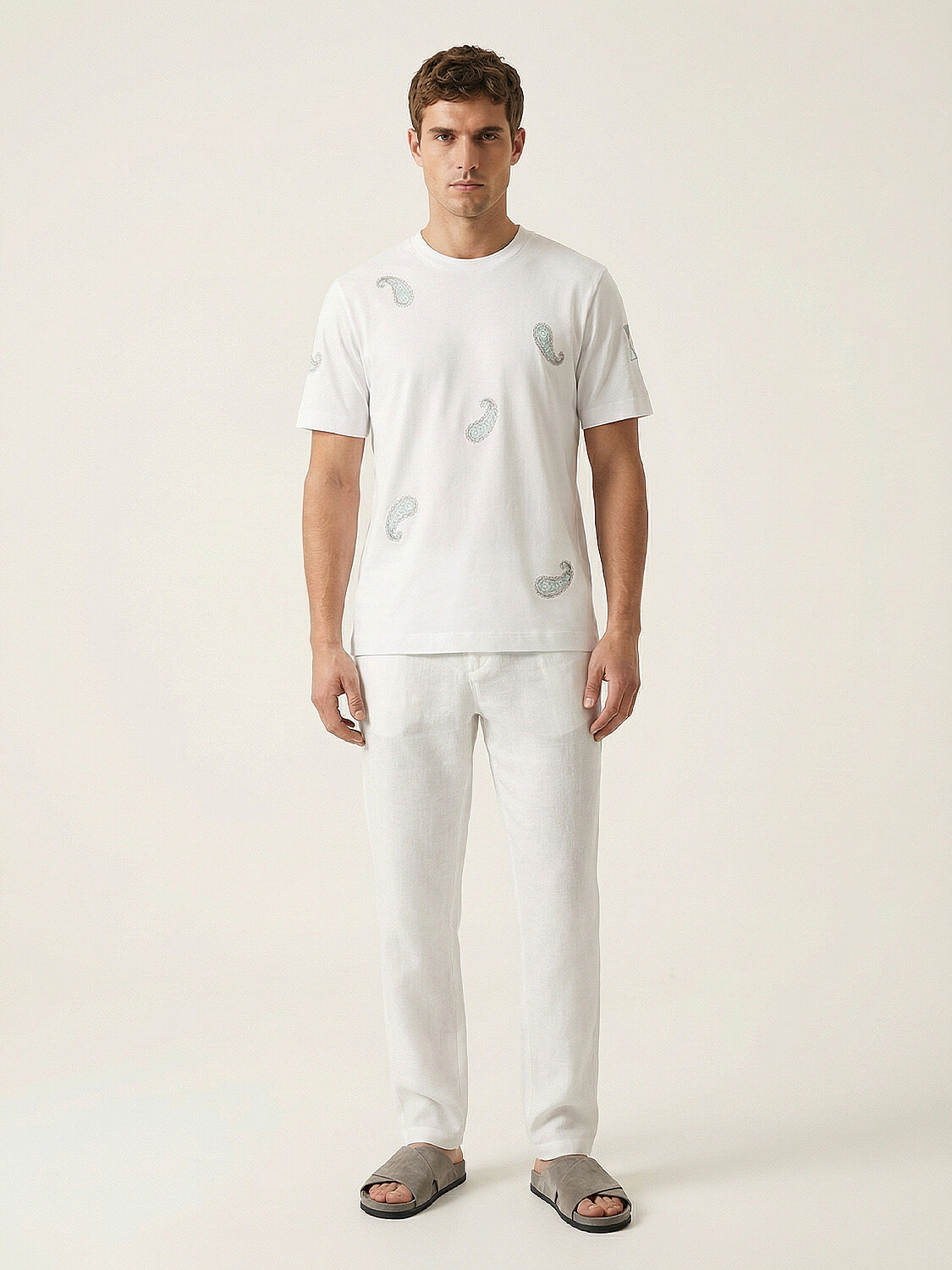 Beyaz Pamuk Dokulu Regular Fit Tişört - 2