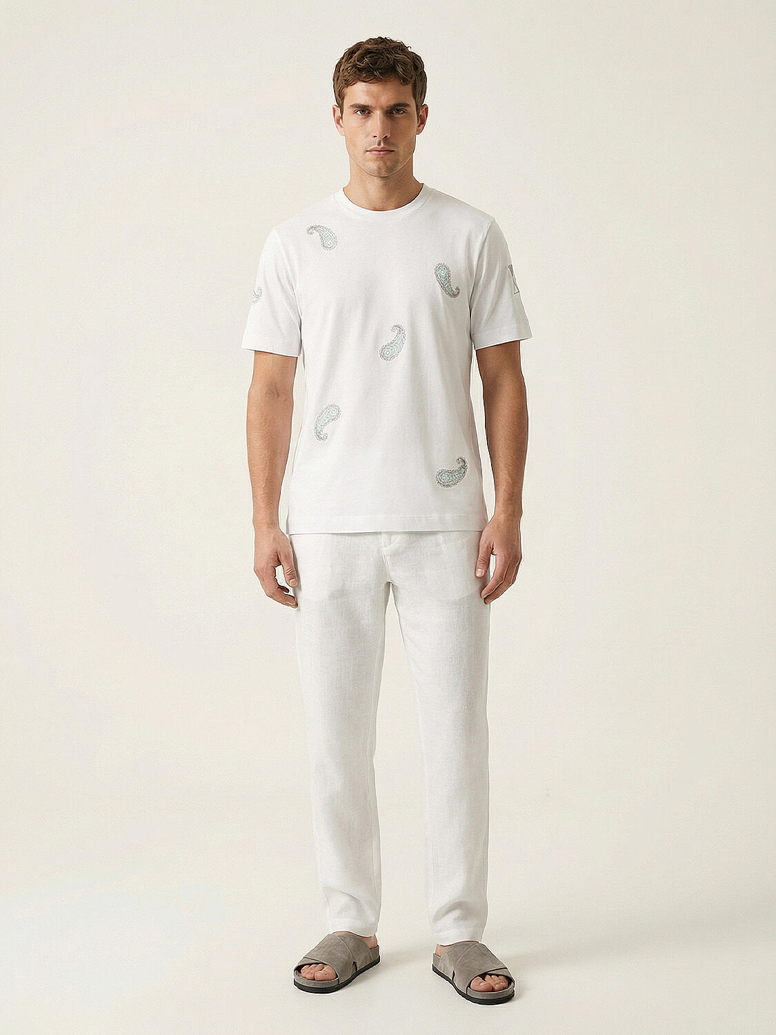 Beyaz Pamuk Dokulu Regular Fit Tişört - 2