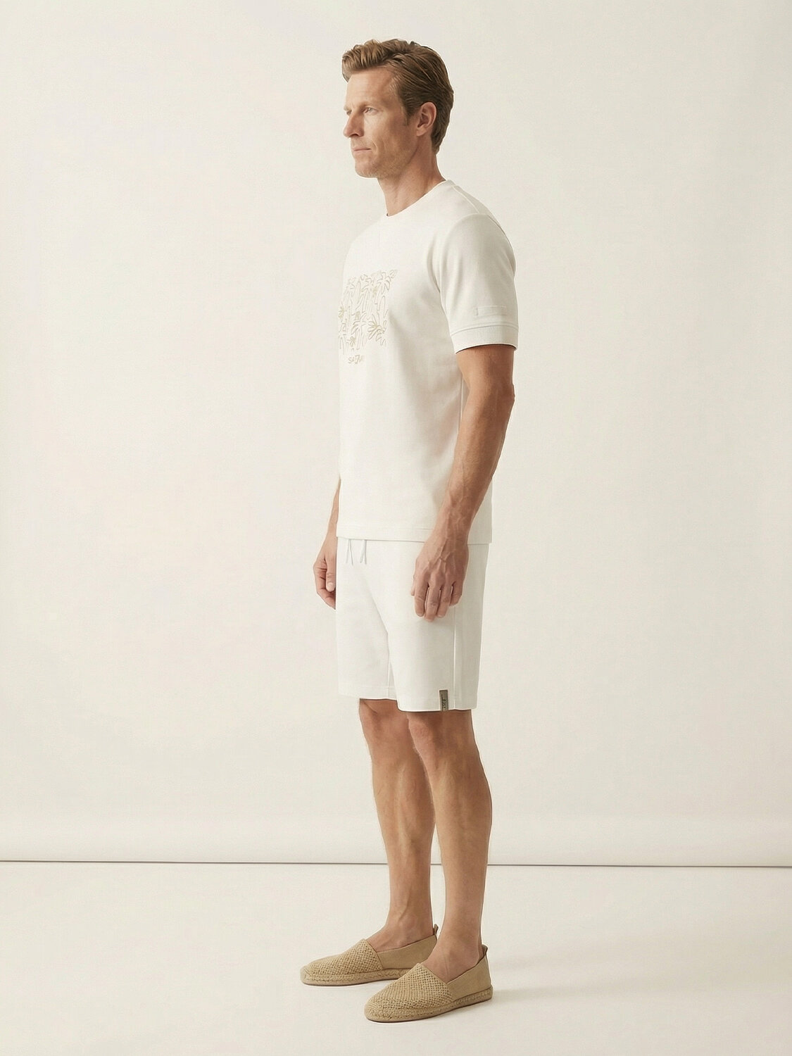 Beyaz Pamuk Dokulu Regular Fit Tişört - 3