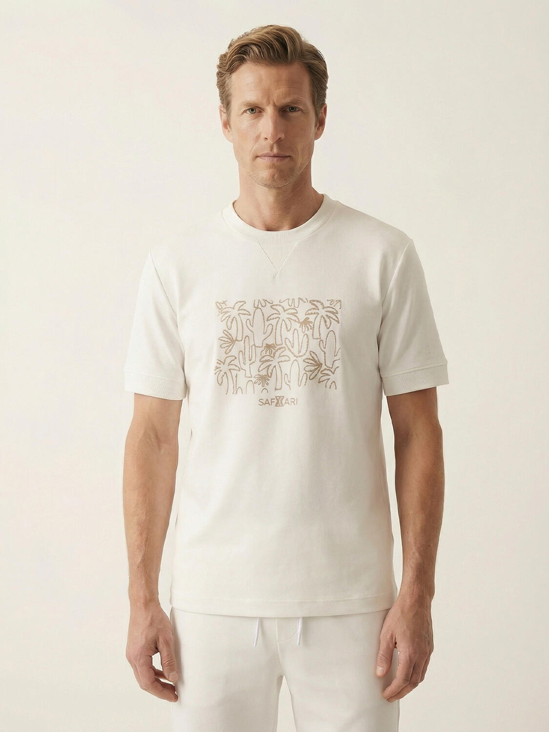 Beyaz Pamuk Dokulu Regular Fit Tişört - 1