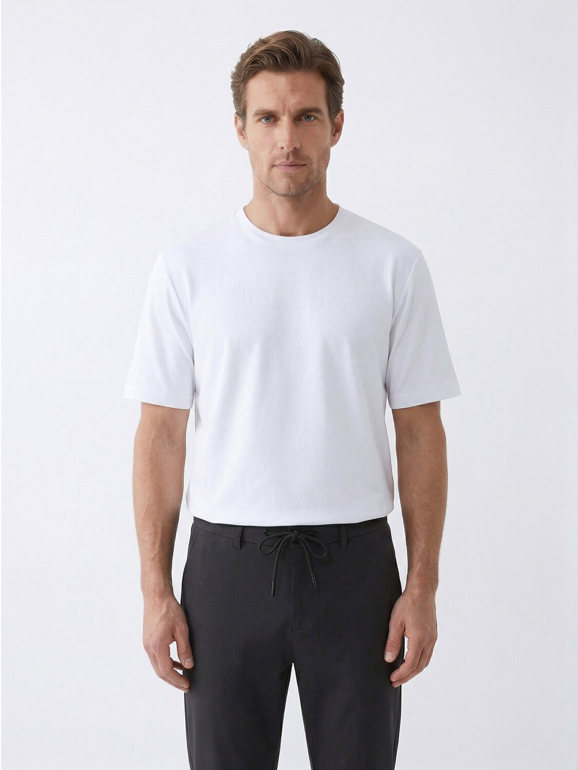 Beyaz Pamuk Dokulu Slim Fit Tişört - 1