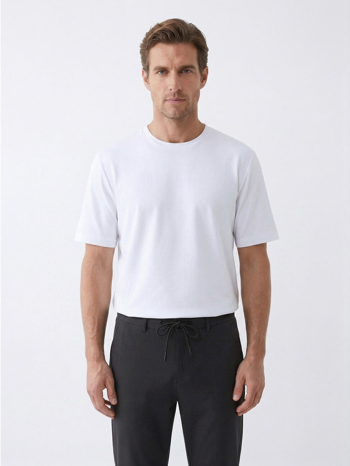 Beyaz Pamuk Dokulu Slim Fit Tişört - 1