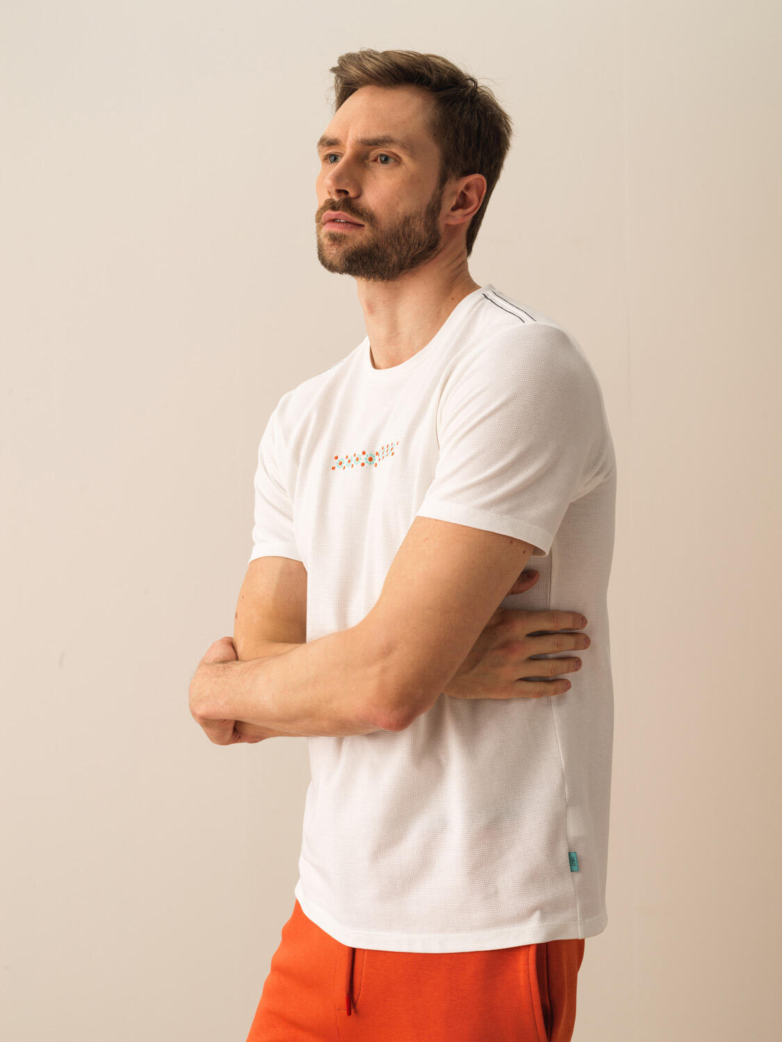 Kırık Beyaz Pamuk Dokulu Regular Fit Tişört