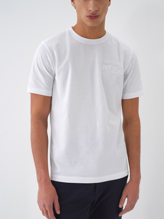 Beyaz Pamuk Dokulu Regular Fit Tişört - 1