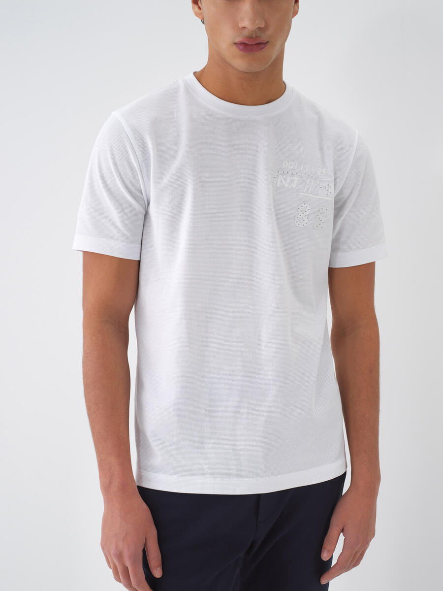 Beyaz Pamuk Dokulu Regular Fit Tişört - 1
