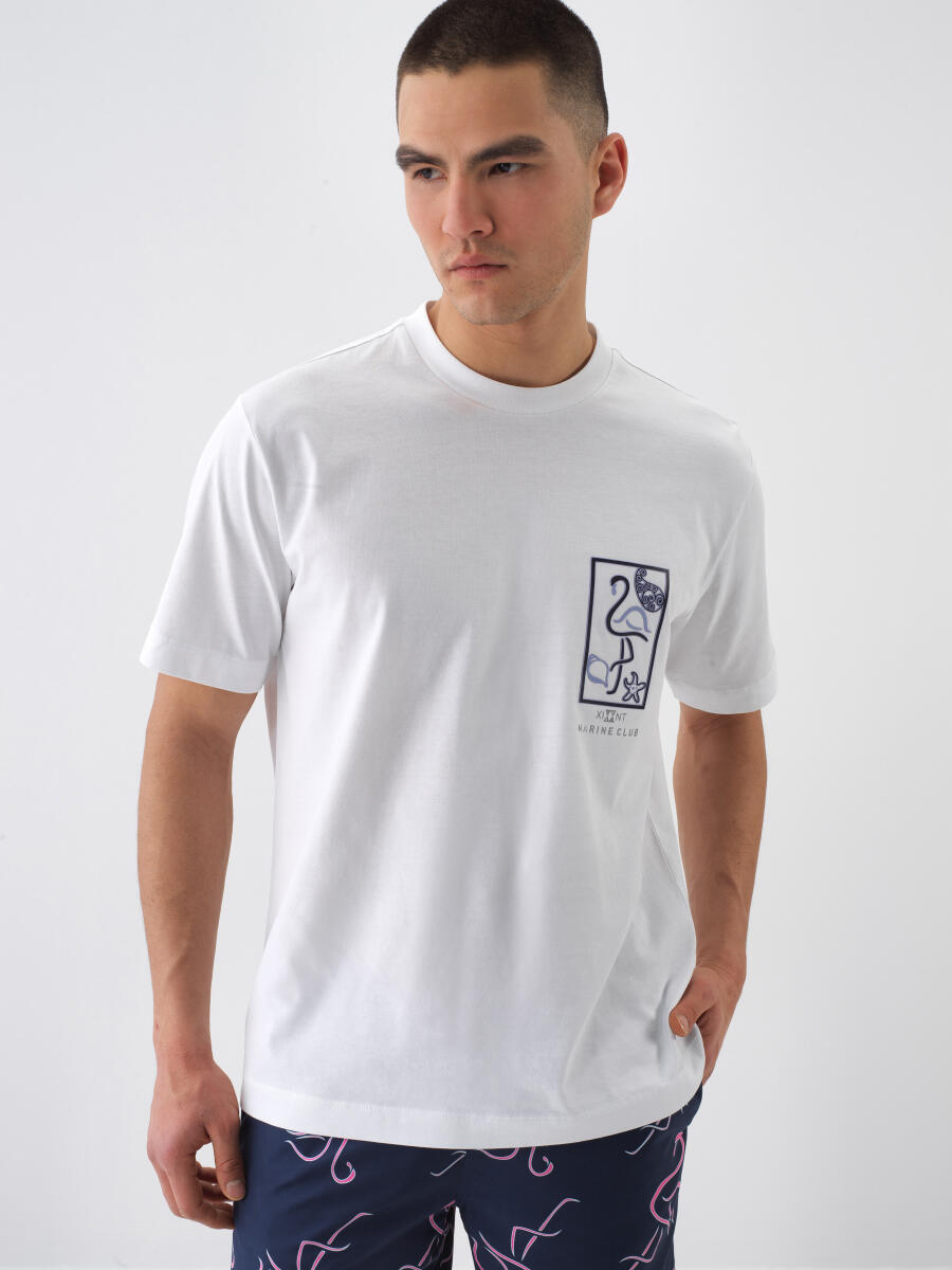 Beyaz Pamuk Dokulu Regular Fit Tişört - 5