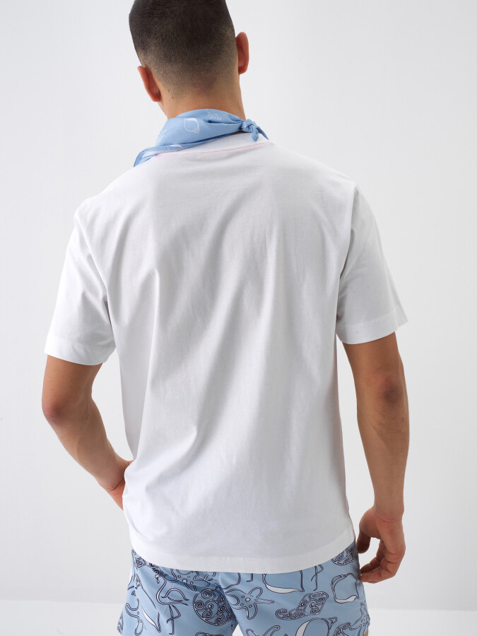 Beyaz Pamuk Dokulu Regular Fit Tişört - 4