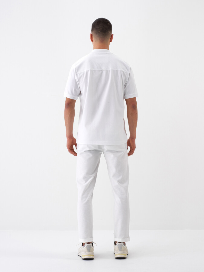 Beyaz Pamuk Dokulu Regular Fit Tişört - 5