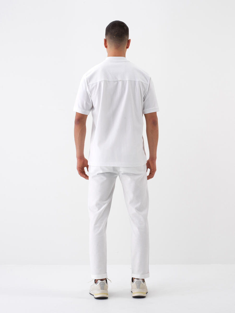 Beyaz Pamuk Dokulu Regular Fit Tişört - 5