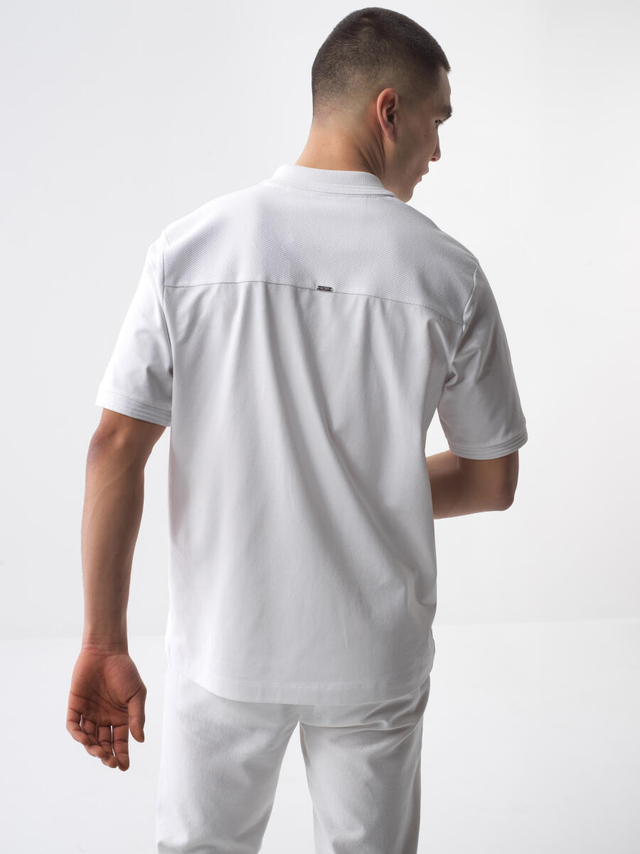 Beyaz Pamuk Dokulu Regular Fit Tişört - 4