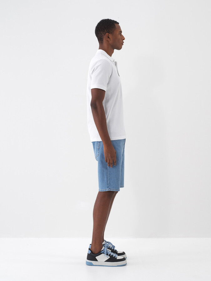 Beyaz Pamuk Dokulu Slim Fit Tişört - 3