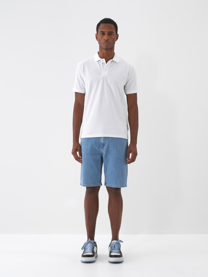 Beyaz Pamuk Dokulu Slim Fit Tişört - 2