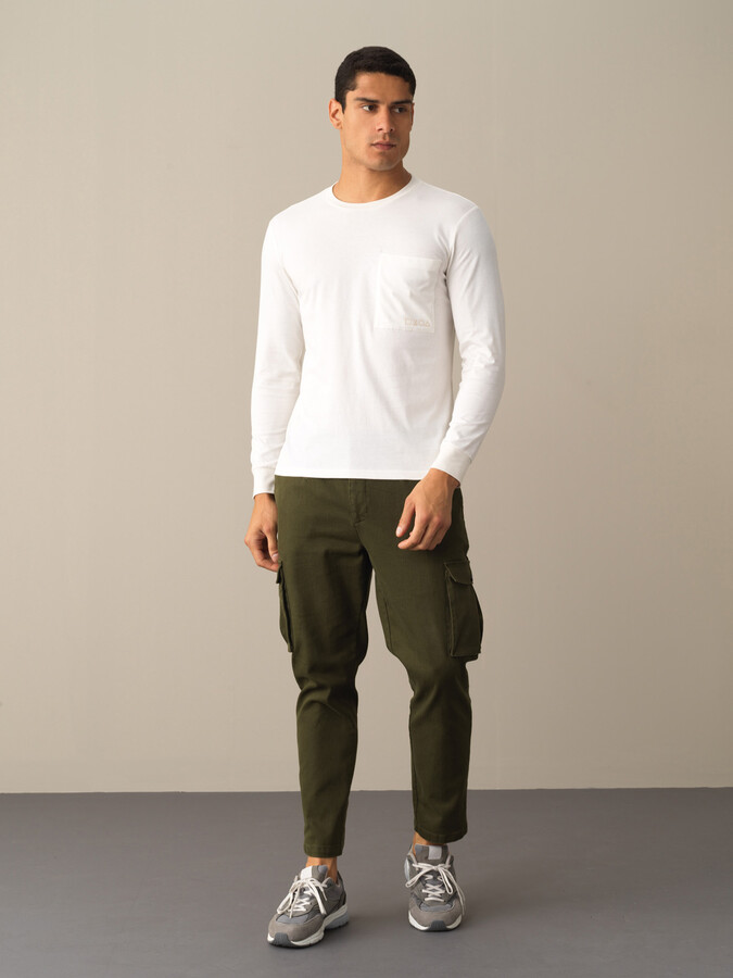 Beyaz Pamuk Dokulu Regular Fit Tişört - Xint