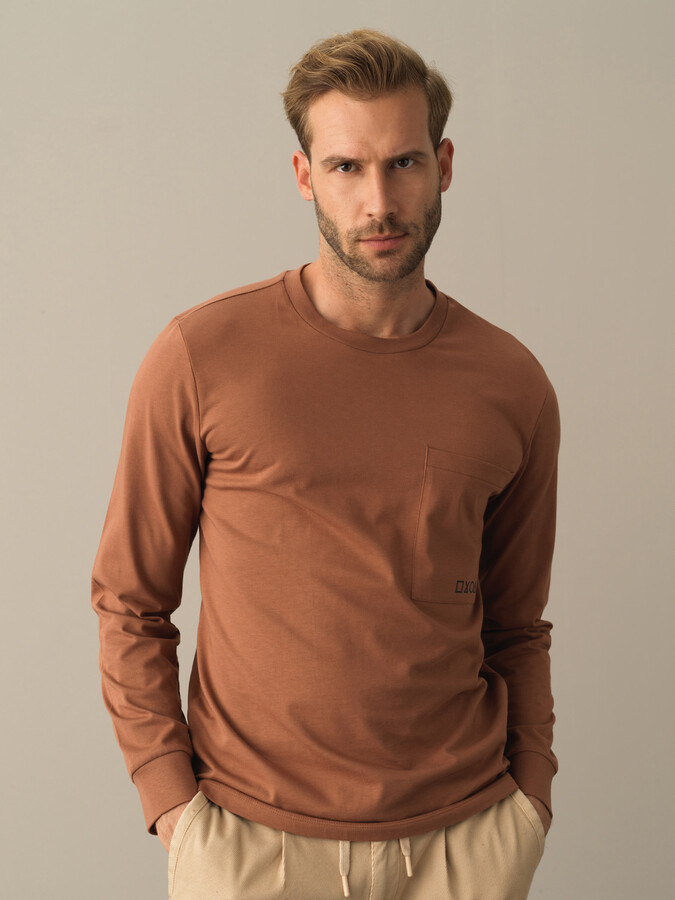 Camel Pamuk Dokulu Regular Fit Tişört - Xint