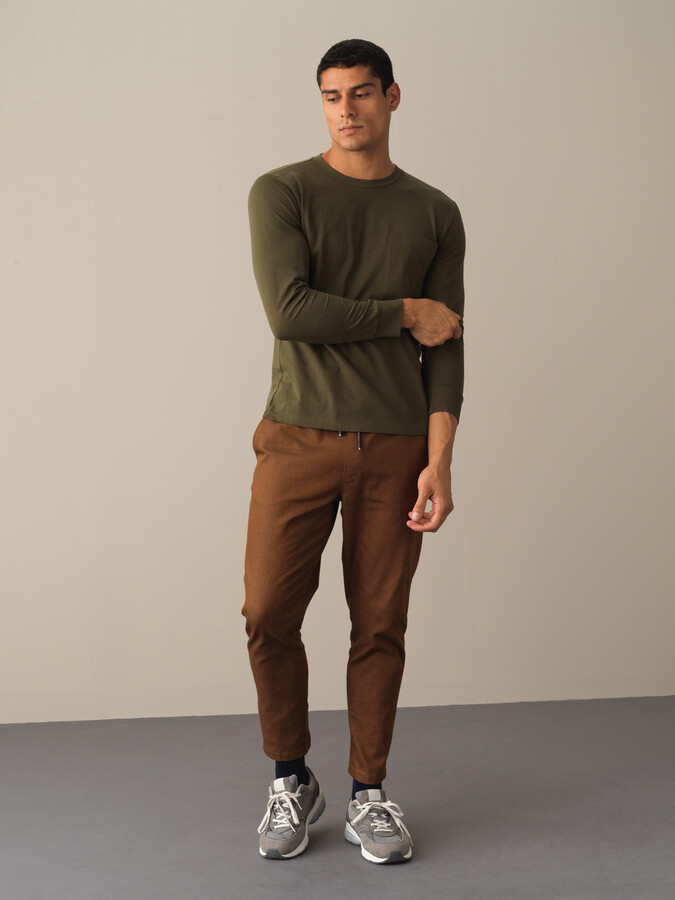 Haki Pamuk Dokulu Regular Fit Tişört - Xint