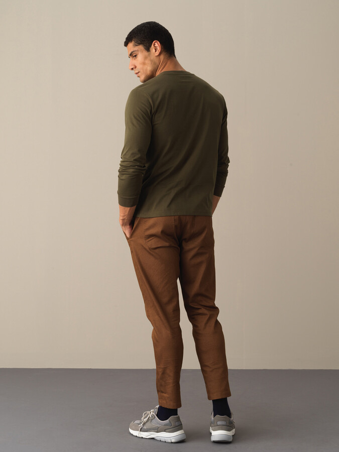 Haki Pamuk Dokulu Regular Fit Tişört - Xint