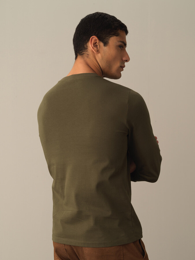 Haki Pamuk Dokulu Regular Fit Tişört - Xint