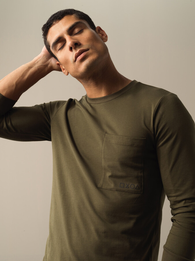 Haki Pamuk Dokulu Regular Fit Tişört - Xint