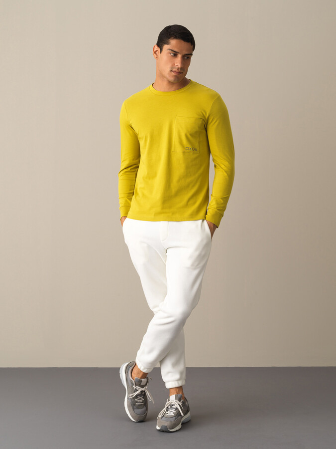 Sarı Pamuk Dokulu Regular Fit Tişört - Xint