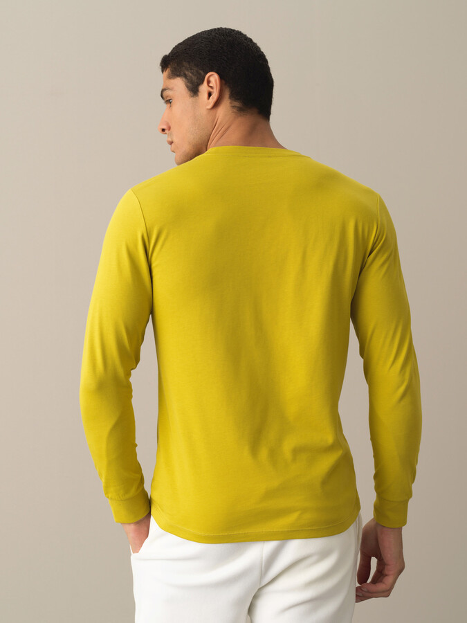 Sarı Pamuk Dokulu Regular Fit Tişört - Xint