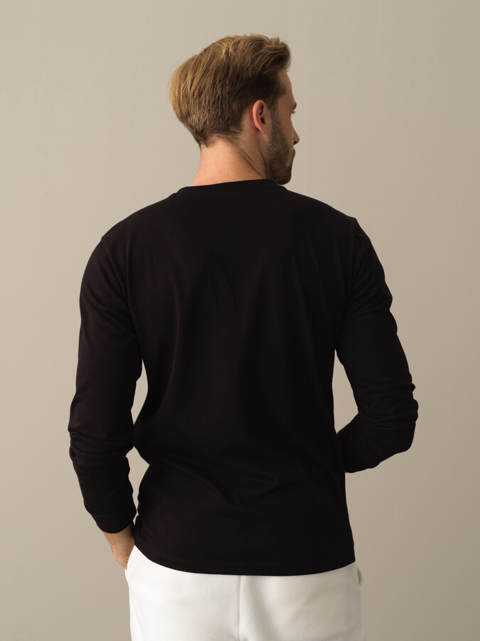 Siyah Pamuk Dokulu Regular Fit Tişört - Xint