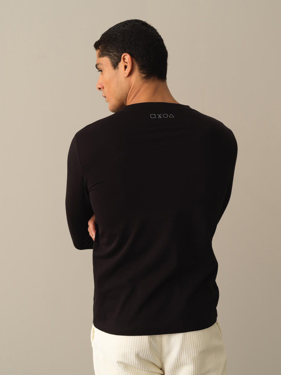 Siyah Esnek Dokulu Regular Fit Baskılı Tişört - 3