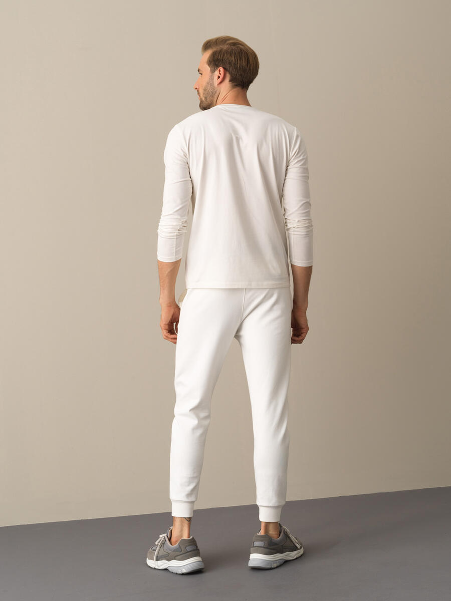 Beyaz Modal Dokulu Slim Fit Baskılı Tişört - 5