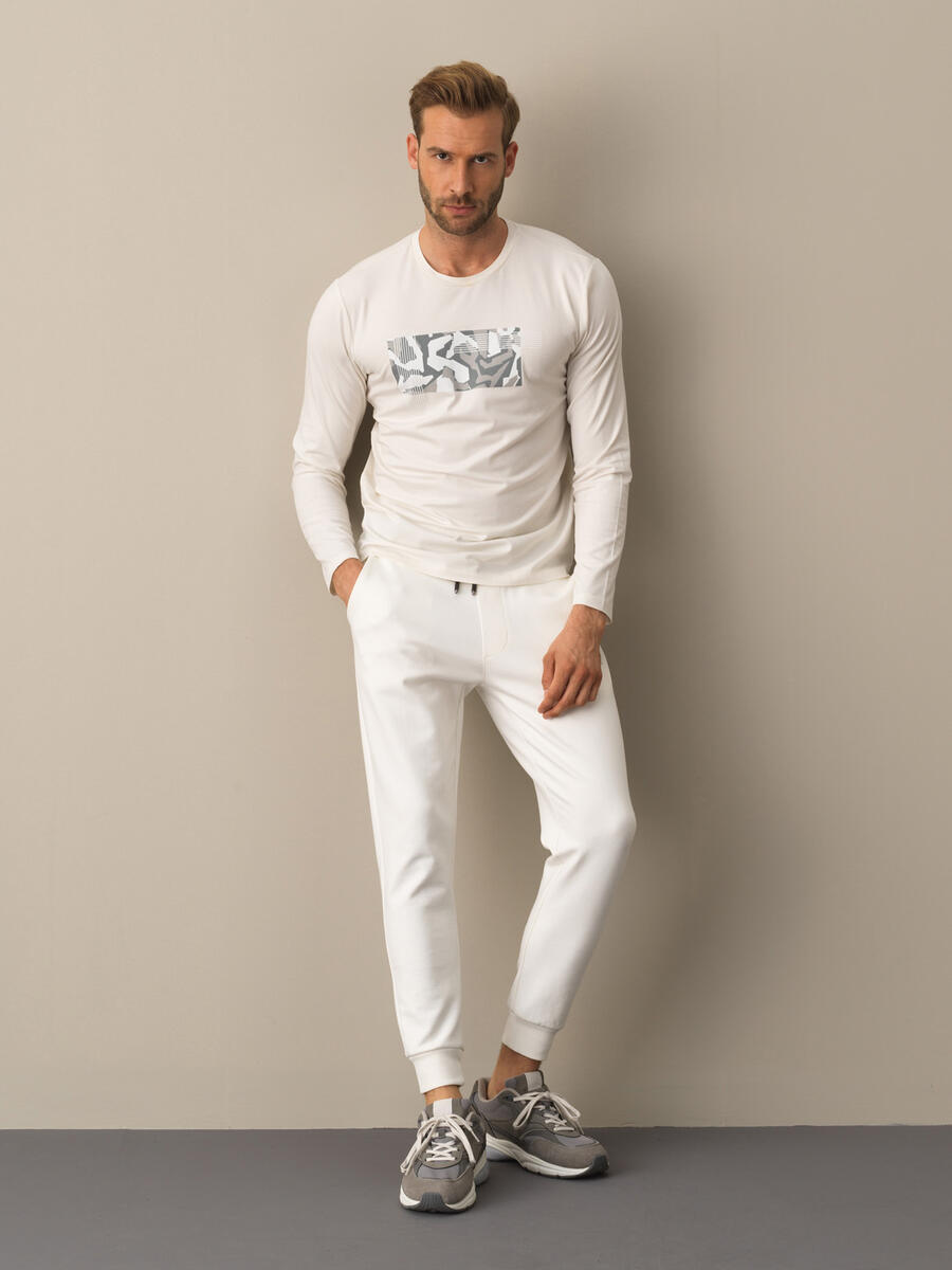 Beyaz Modal Dokulu Slim Fit Baskılı Tişört - 2