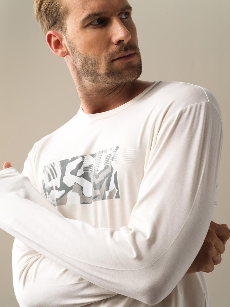 Beyaz Modal Dokulu Slim Fit Baskılı Tişört - 3