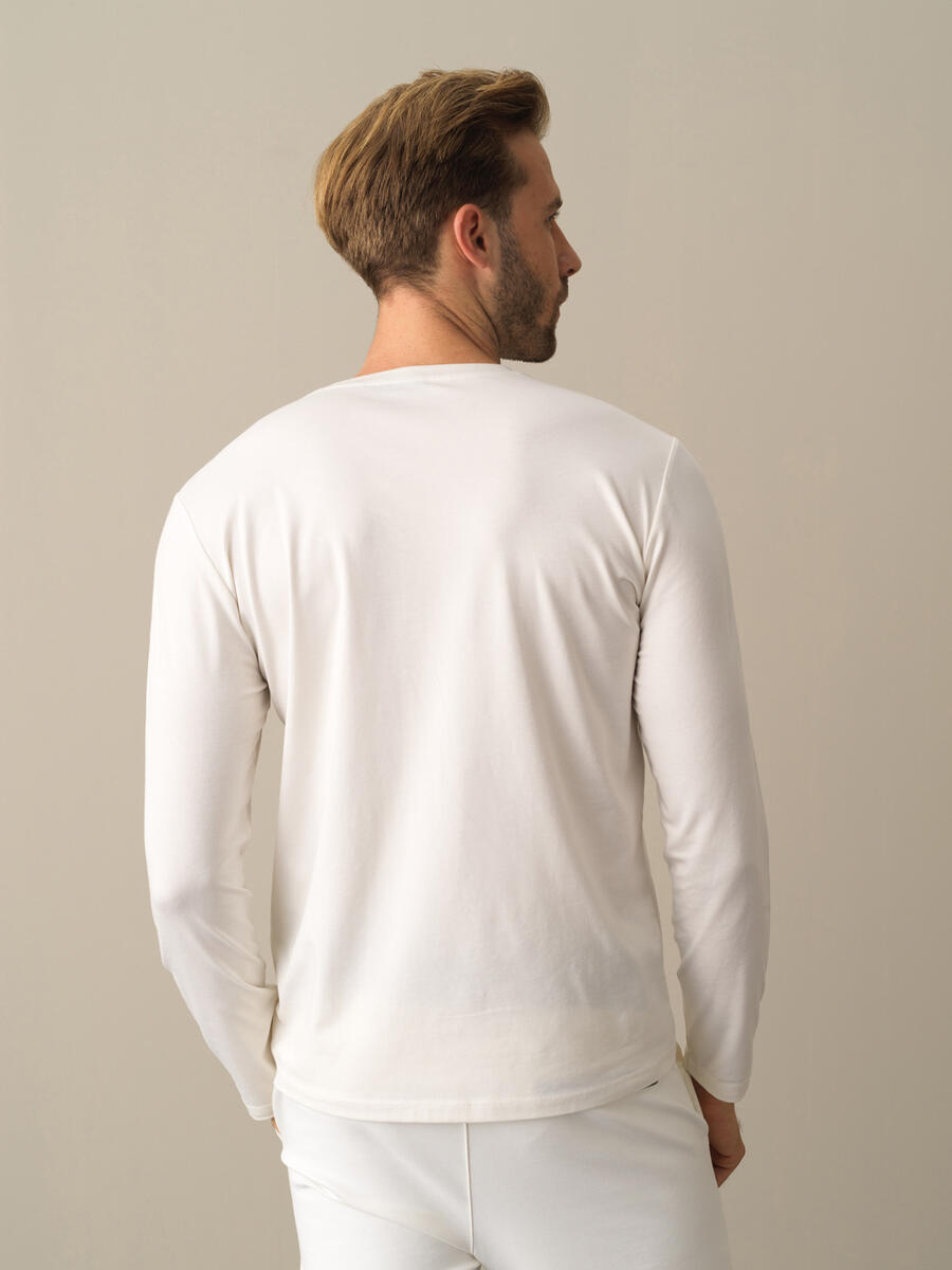 Beyaz Modal Dokulu Slim Fit Baskılı Tişört - 4